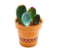 Cactus Measuring Spoons Set in Pot, Cute Ceramic Cups and Spoons with Holder for Sugar, Milk Powder, Salt, Kitchen Home Small Decorations Ornaments