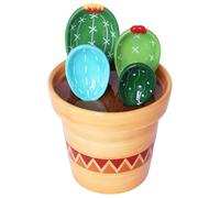 Cactus Measuring Spoons Set in Pot, Cute Ceramic Measuring Cups and Spoons Set with Holder for Baking Salt Sugar, Spoon Sets
