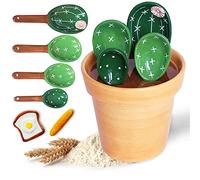 Cactus Measuring Spoons Set in Pot with Stand,Ceramic Cacti Measuring Spoons Set with Measuring Cup for Baking,Salt,Sugar (Pure Green)