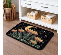 Cactus Moon Floral Quick Dry Bath Mat, Vintage Black Sunflower Plants Absorbent Non Slip Shower Mat, Summer Memory Foam Washable Bath Rugs for Bathroom Toilet Restroom Decorative 20x32 Inch