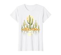 Cactus Moonlight Landscape Southwest Nature Botanical Value Graphic T-Shirt, Women, White, M