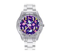 Cactus Narwhal Rainbow Ice Cream Pattern Men's Watches Stainless Steel Watch Strap Analog Quartz Watch Business Wristwatches