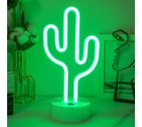 Cactus Neon Sign, Bedroom Night Light - Home Decor Neon Table Lamp - USB Battery Dual use with Base Table Decor Best Gift for Family Birthday Holiday Wedding Party Supplies