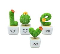 Cactus Ornament, Mini LOVE Potted Cactus Cute Green Plant Resin Cactus Car Ornament Set for Decoration(set)