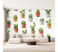 Cactus Photo Wallpaper for Bedroom, Succulent Potted Plant Wall Mural for Living Room, Green Wallpaper 280x200 Nonwoven Wall Paper Home Decor W&50