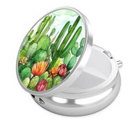 Cactus Pill Case, Pill Box 3 Compartments Metal Small Pill Holder with Mirror Mini Travel Pill Container for Purse Pocket Women Men