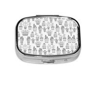 Cactus Plants Print Pill Case Portable Square Pill Box with 2 Compartments,for Purse Pill Box Travel Bag