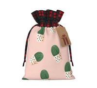 Cactus Print Christmas Imitation Burlap Gift Bag With Drawstring And Gift Tag,For Wrapping Candies
