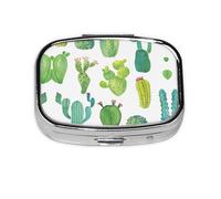 Cactus Print Pill Case Portable Square Pill Box with 2 Compartments,for Purse Pill Box Travel Bag