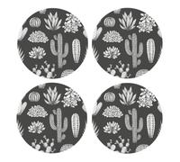 Cactus Printing,Round MDF Cork Coasters, Mugs Pad, Cups Mat Set of 4 Drinks Coasters