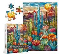 Cactus Puzzles for Adults 1000 Pieces and up, PICKFORU Stained Glass Puzzle Including Mosaic Art Cactus, Colorful Succulent Puzzles for Plant Lovers