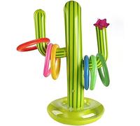 Cactus Ring Toss Game Set- Inflatable Reusable Cactus Toy with 6 Rings, Suitable for Hawaii Luau Party, Children's Water Toss Ring Game, Outdoor Games, Party Toss Game, Green, 21 * 16 * 2.5 CM