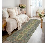 Cactus Runner Rug, Bohemian Rustic Diamond Geometric Summer Green Low Pile Sponge Indoor Rectangle Carpet Non Shedding for Kitchen Entryway Bedside Doorway Hallway Decor 2x8 Ft