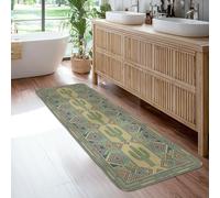Cactus Runner Rug, Bohemian Rustic Diamond Geometric Summer Green Non-Slip Rectangle Floor Carpets Edge Binding for Kitchen Entryway Laundry Room Bedside Decor 2x6 Ft
