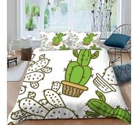 Cactus Single Duvet Cover Set Tropical Plants Bedding Set 3D Print Soft Microfiber Quilt Covers 155x200 cm with Zipper Closure and 2 Pillowcases 50x75 cm for Teens J.1689