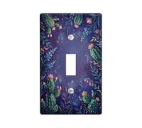 Cactus Single Light Switch Cover Plate, Bohemian Floral Flower Leaf Summer Violet Plastic Standard Size Toggle Light Switch Cover for Living Room Bedroom Home Office Decor (Single)