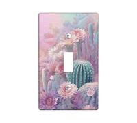 Cactus Single Light Switch Cover Plate, Tropical Botanical Flower Succulent Summer Pastel Peach Plastic Standard Size Decorative Wall Plates for New Apartment Home Bedroom Office Decor (Single)
