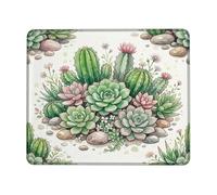 Cactus Small Mouse Pad, Botanical Watercolor Succulent Rock Spring Green Square Rubber Non Slip Portable Mini Desk Mousepad Accessories for Office Home Computer Laptop Square 8x10 Inch
