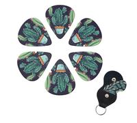 Cactus Succulent plant Guitar Picks 6 Pack, 0.46mm Thickness Celluloid Bass Pick with Leather Guitar Pick Holder Keychain Abstract Art Pics Plectrum for Acoustic Electric Guitar, Ukulele, Bass