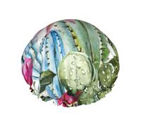 Cactus Succulent Rose Printed Reusable Shower Hats, Double Layer Headgear For Spa And Salon, Large Hair Wrap
