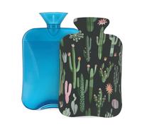 Cactus Succulents Pattern Hot Water Bottle with Cover, 2L Large Capacity Hot Water Bag for Hot Cold Compress, Hand Feet Warmer, Neck Shoulder Pain Relief