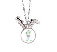 Cactus Succulents Potted Watercolor Rabbit Necklace Pendant Bunny Animal Jewelry Gift