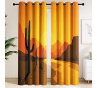 Cactus, Sunset, River & Mountains Blackout Curtains - Window Drapes in Vintage Silhouette & American Country, Adjustable Thermal Insulated Noise Reducing Curtains for Study & Living Room