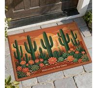 Cactus Welcome Door Mat, Desert Botanical Succulent Flower Summer Green Washable Low Profile Entry Mat Entryway Decor for Front Porch Bathroom Office 29x17 Inch