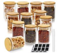 CACUINA 12PCS 220ML Spice Jars Premium Glass Bamboo with Lids and DIY Labels Seasoning Jars,Spice Pots, Spice Storage Jars Set Airtight For Kitchen Storage