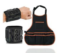 CACUINA Pro Tool Apron + Magnetic Wristband Set for Craftsmen - Adjustable Work Gear with 16 Pockets & Hands-Free Magnetic Tool Holder, Waterproof Oxford Fabric for Carpentry/Gardening/DIY