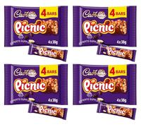 Cad Dairy Milk Bars Multipack Wispa, Caramel, Picnic, Boost, Flake, Fudge, Twirl, Starbar, Milk Chocolate Perfect for Sharing for Christmas & New Year (x4, Picnic Bar 4 Pack)