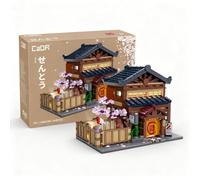 CaDA Japanese Style Bathhouse Building Blocks Set, C66012W Cherry Blossom Hot Spring House Bricks Toy for Kids and Adults, Creative DIY Construction Kit