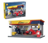 CaDA Shell Maintenance Service Station - 330 Piece Brick Model Kit C66034W | Officially licensed Shell building with motorbike included