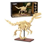CaDA Velociraptor Dinosaur Skeleton - 256 Piece Brick Model Kit C59014W | A museum style dinosaur fossil display