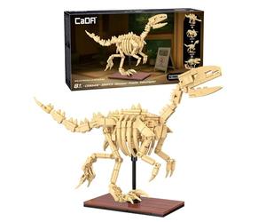 CaDA Velociraptor Dinosaur Skeleton - 256 Piece Brick Model Kit C59014W | A museum style dinosaur fossil display