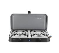 CADAC 2 Cook 2 Pro Stove QR, Dual Burner with Piezo Ignition, Grey, Table Top Camping Barbecue with Carry Bag