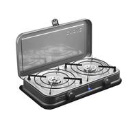 CADAC 2 Cook 2 Pro Stove QR, Dual Burner with Piezo Ignition, Grey, Table Top Camping Barbecue with Carry Bag