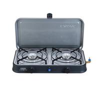 CADAC 2 Cook 2 Pro Stove QR, Dual Burner with Piezo Ignition, Grey, Table Top Camping Barbecue with Carry Bag