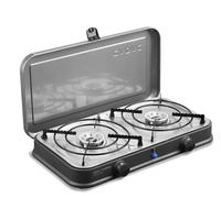 CADAC 2 Cook 2 Pro Stove QR, Dual Burner with Piezo Ignition, Grey, Table Top Camping Barbecue with Carry Bag