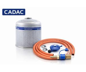Cadac Threaded Valve Gas Cartridge, QR Coupling, Gas Hose, Clips, Regulator