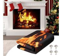 CADARA Magnetic Fireplace Draft Cover, Blocker Blanket Stops Heat Loss, Adjustable Draft Stopper With 12 Magnets, Blanket for Indoor Iron Frame 39" W x 32" H
