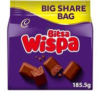 Cadbery Bitsa Wispa Big Share Bag, Smooth & Creamy Wispa Chocolate Pieces for Sharing, 185.5g (Pack of 2)