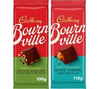 Cadbury Bournville Chocolate Bar Duo Pack - Chunky Chopped Hazelnut with Salted Caramel in Dark Chocolate 100g & Indulgent Salted Caramel Dark Chocolate 110g - Rich, Smooth, Premium Treat