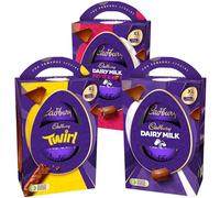 Cadbury Chocolate Easter Eggs XL, bundle of 3 - By Cadbury Gifts Direct. Cadbury Dairy Milk Easter Egg 242g, Fruit & Nut Easter Egg 273g, Cadbury Twirl Easter Egg 218g