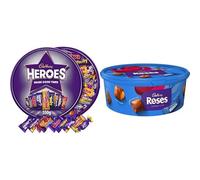 Cadbury Christmas Gifting Bundle, Includes 550 g Tub of Chocolate Heroes & 500 g Tub of Chocolate Roses, Assorted Mini Chocolates