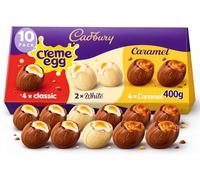 Cadbury Crème Egg Easter Assortment 10 Pack, Includes 4 x Crème Eggs, 2 x White Chocolate & 4 x Caramel, Milk Chocolate Filled Creamy Filling Chocolate Creme Eggs Perfect For Eggs Hunt School