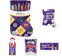 Cadbury Dairy Milk Christmas Stocking Filler Bundle, Includes 2 x Festive Selection Boxes, 74 g Mini Snow Balls Bag, 100 g Bar of Winter Wonderland Chocolate, 2 x 100 g Dairy Milk Large Hollow Santa's