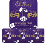 Cadbury Dairy Milk Exclusive Chunk Collection Tin, Includes Dairy Milk, Wholenut & Caramel Chunks, Approximately 33 mixed Chunks, 360 g (Pack of 4)