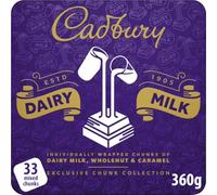 Cadbury Dairy Milk Exclusive Chunk Collection Tin, Includes Dairy Milk, Wholenut & Caramel Chunks, Approximately 33 mixed Chunks, 360 g (Pack of 1)