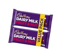 Cadbury Dairy Milk Fruit & Nut 220g - Creamy Milk Chocolate with Raisins & Almonds, Indulgent Snack Bar Duo, Sharing Pack, Great Dessert Option, Perfect Treat Idea for Gifting (2x110g)